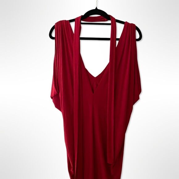 MISA Los Angeles Xenia Dress red jersey draped tie maxi Revolve $330 Sz S - Picture 2 of 11